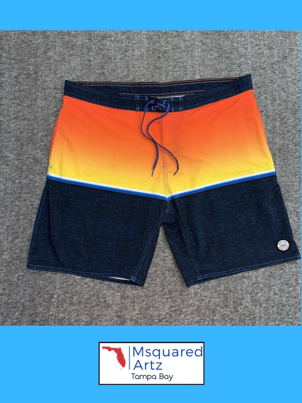 Ron Jon Surf Shop Board Shorts Mens Size 40 Orange Blue Gradient Stretch Swim